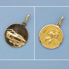 Italian 18 K solid Saint Christopher medal pendant - estate Catholic charm 1960s