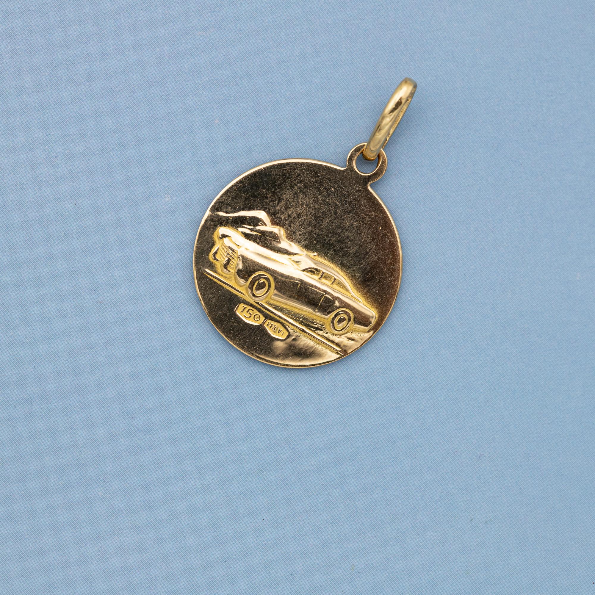 Women's or Men's Italian 18 K solid Saint Christopher medal pendant - estate Catholic charm 1960s