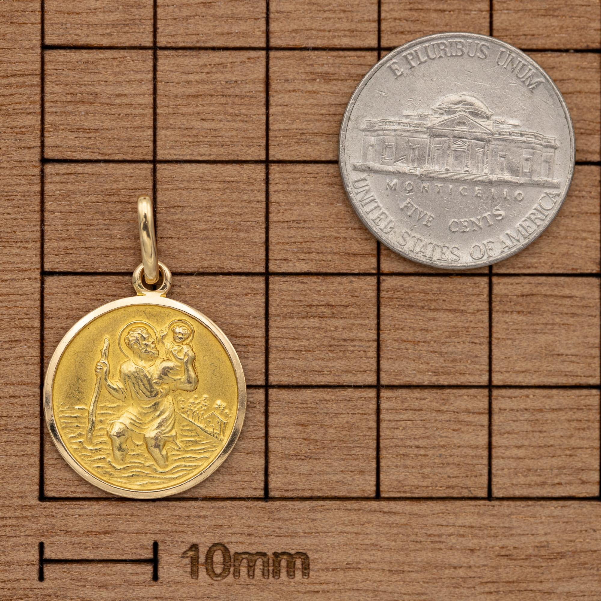 Italian 18 K solid Saint Christopher medal pendant - estate Catholic charm 1960s 1