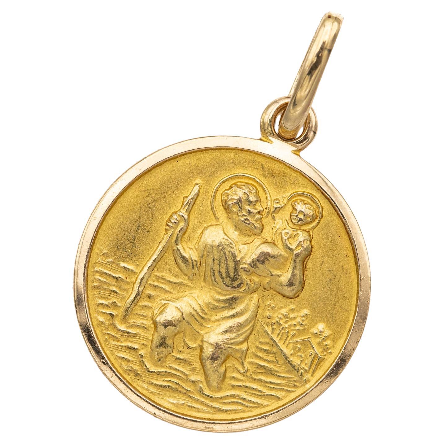 Italian 18 K solid Saint Christopher medal pendant - estate Catholic charm 1960s
