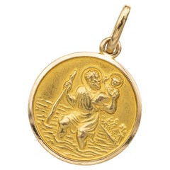 Retro Italian 18 K solid Saint Christopher medal pendant - estate Catholic charm 1960s