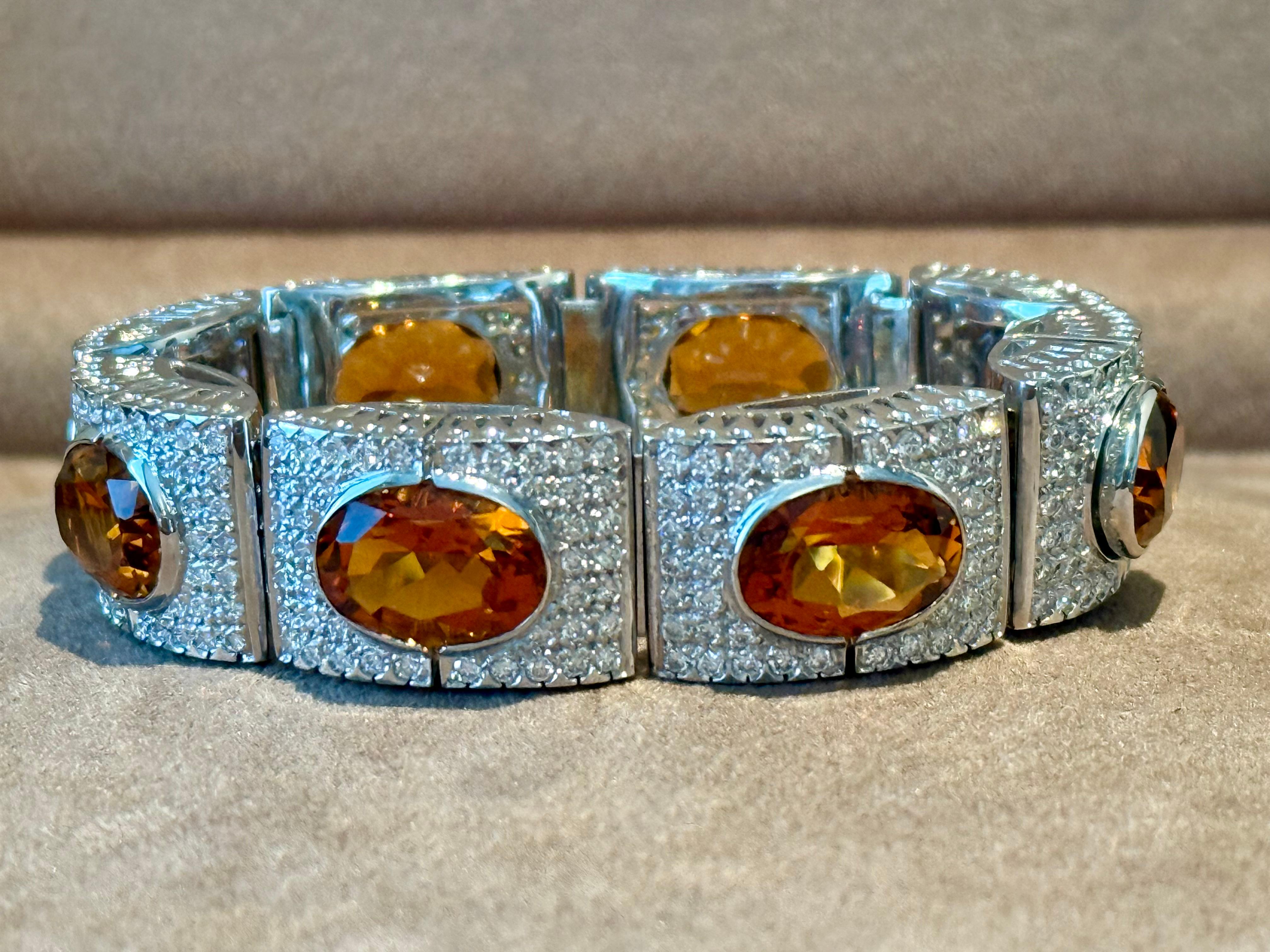 Italian 18 K white Gold Bracelet Madeira Citrine and Diamonds For Sale 4