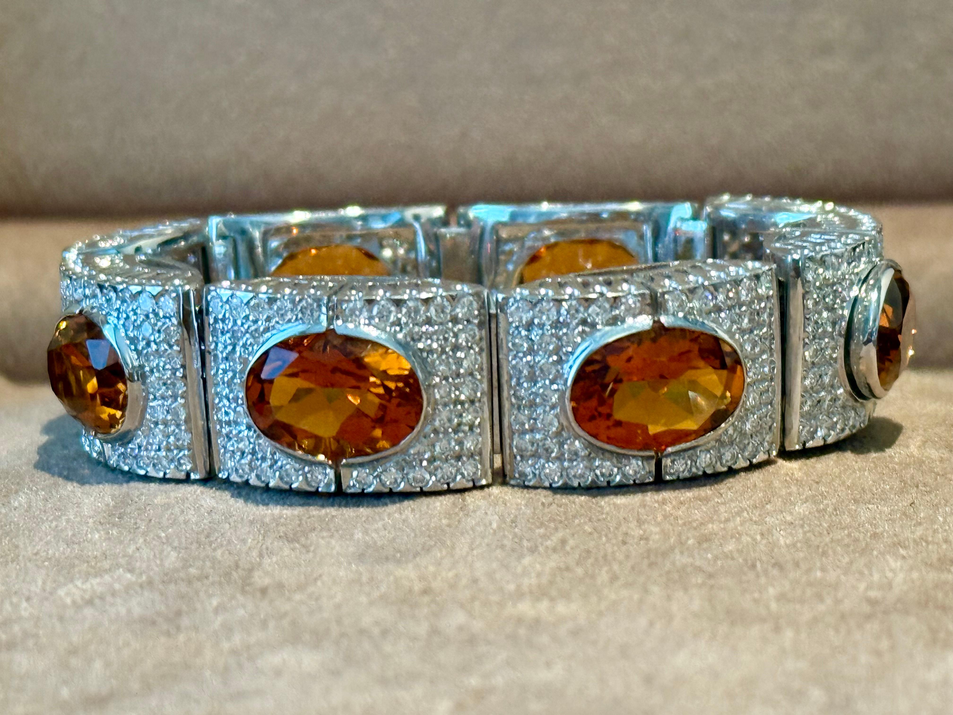 Italian 18 K white Gold Bracelet Madeira Citrine and Diamonds For Sale 5