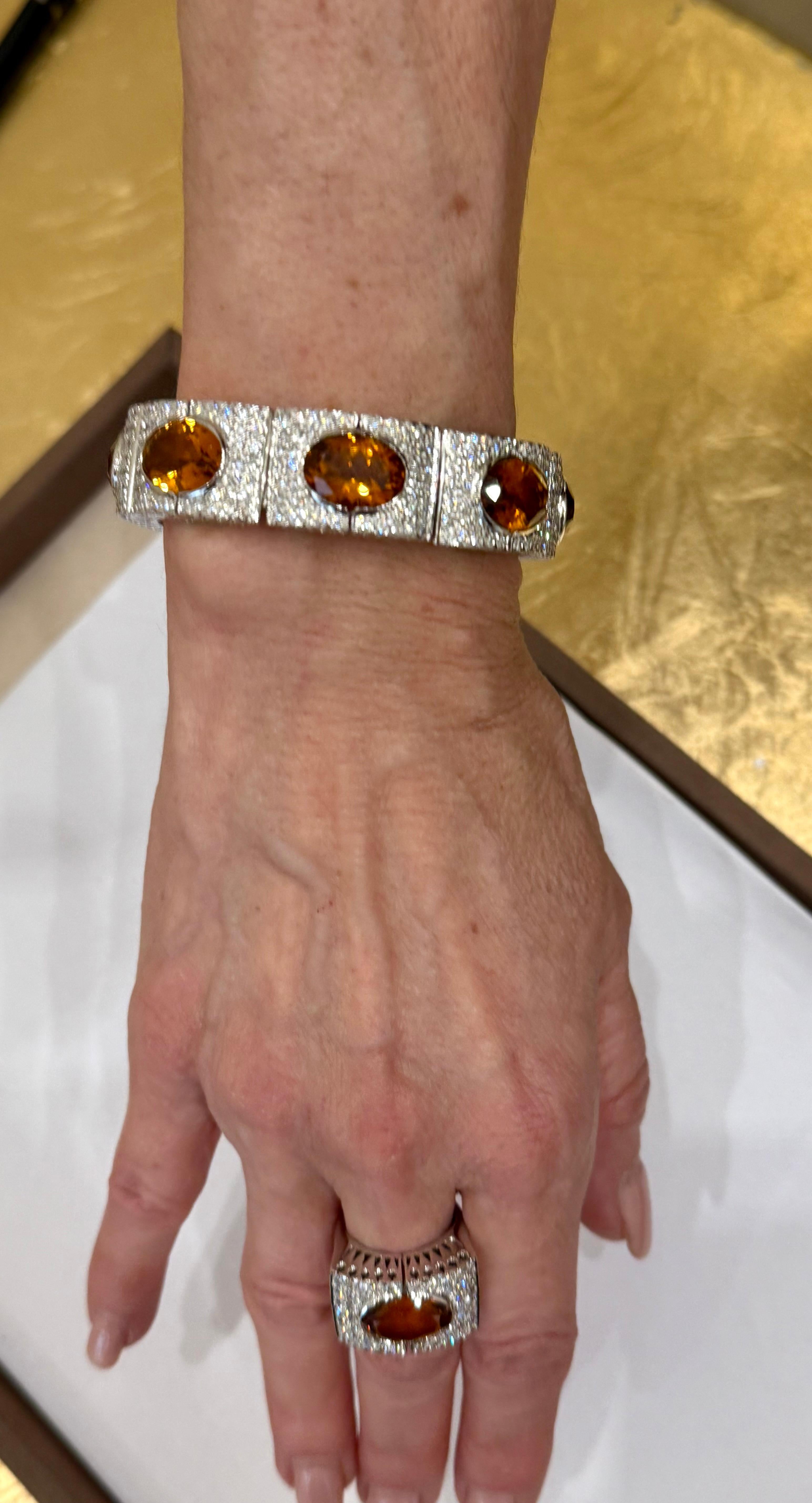 Contemporary Italian 18 K white Gold Bracelet Madeira Citrine and Diamonds For Sale