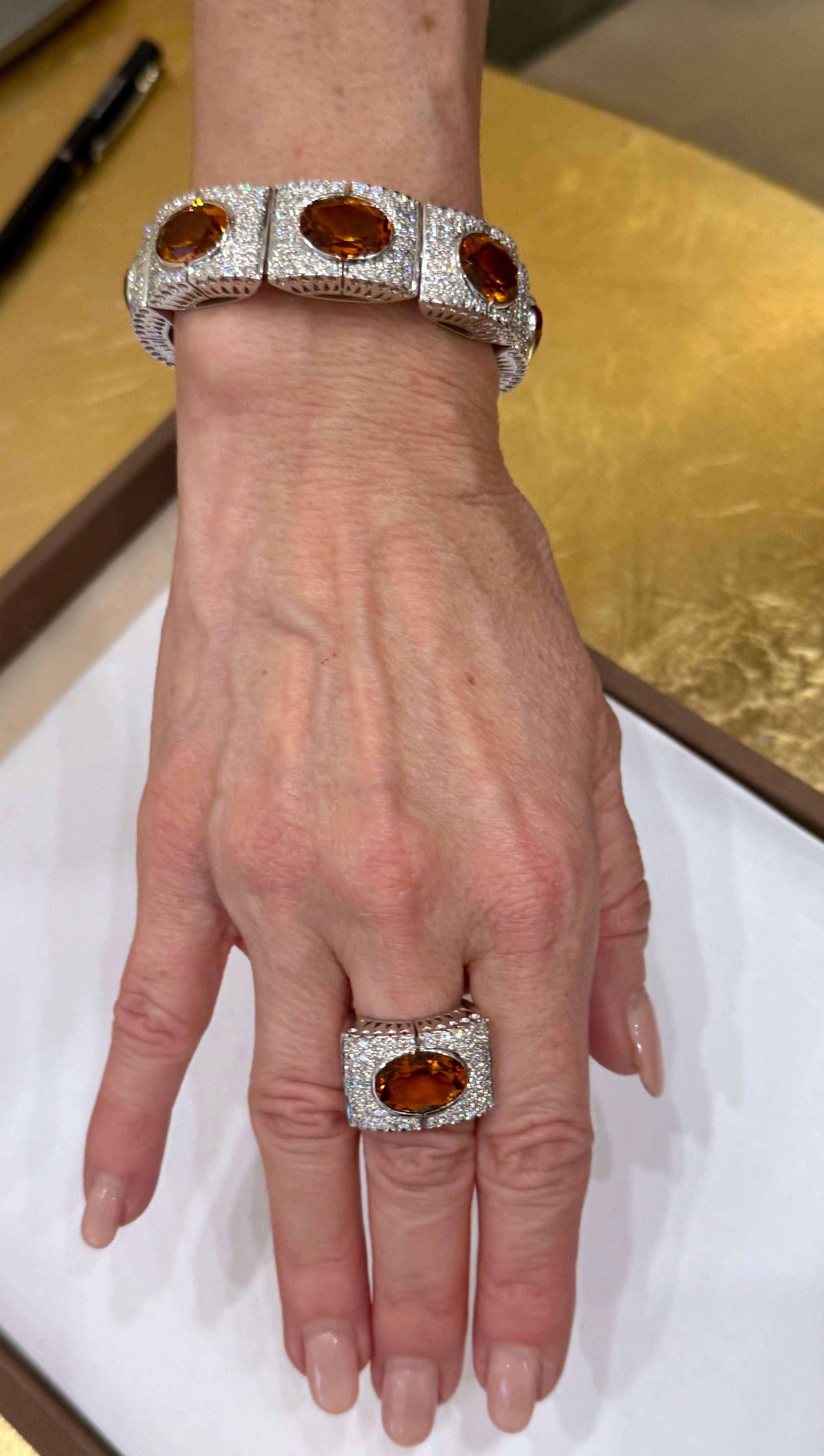 Brilliant Cut Italian 18 K white Gold Bracelet Madeira Citrine and Diamonds For Sale