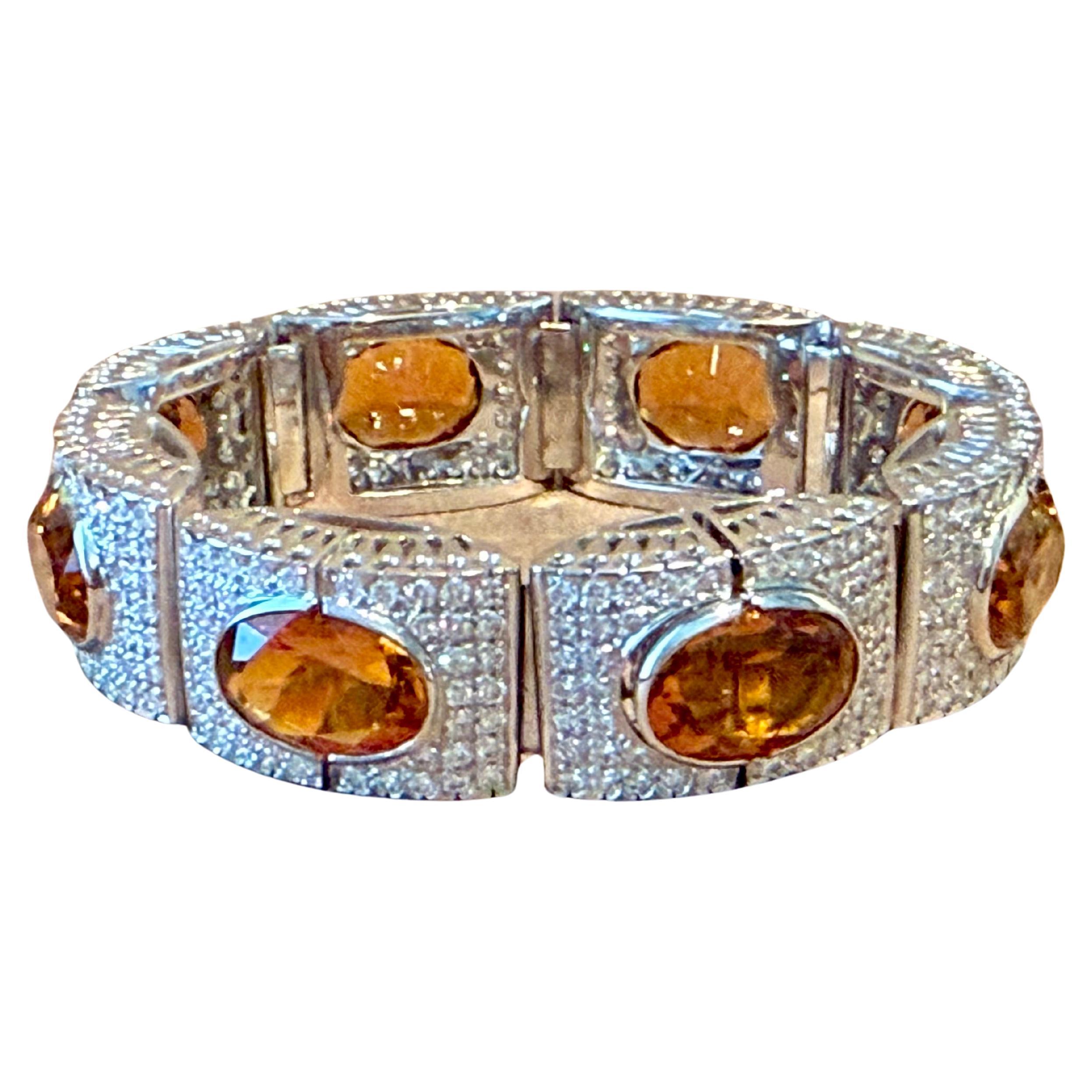 Italian 18 K white Gold Bracelet Madeira Citrine and Diamonds For Sale