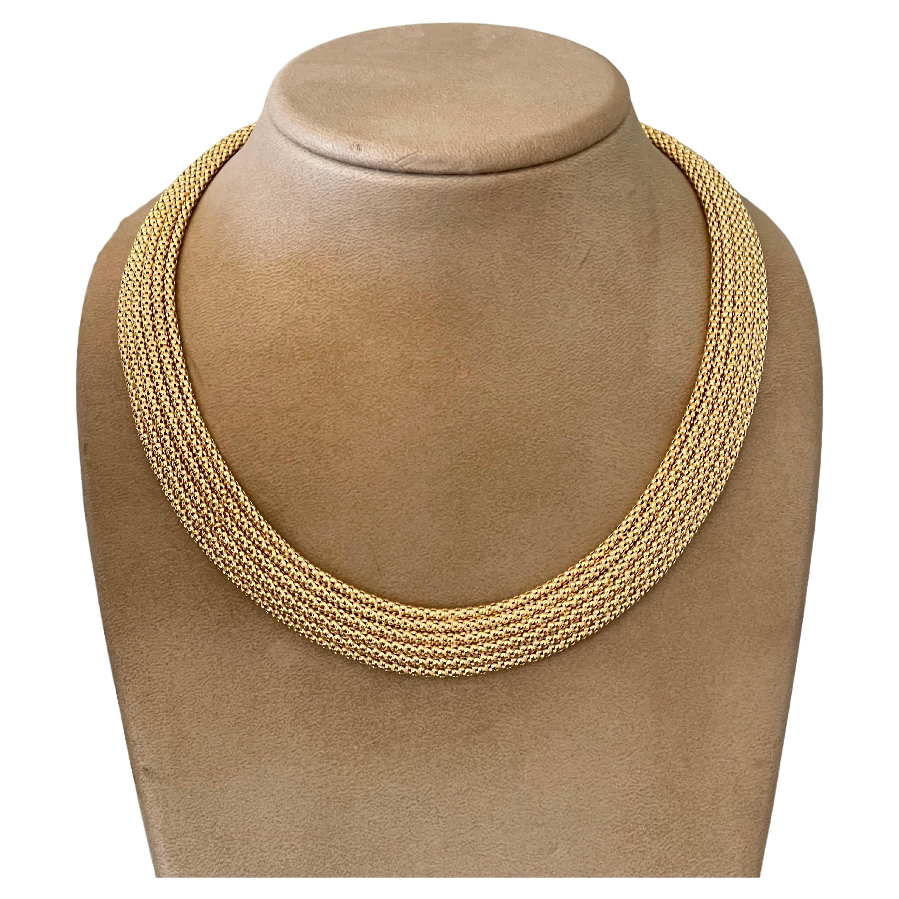 Italian 18 K Yellow Gold Flexible Mesh Necklace by UnoAErre For Sale