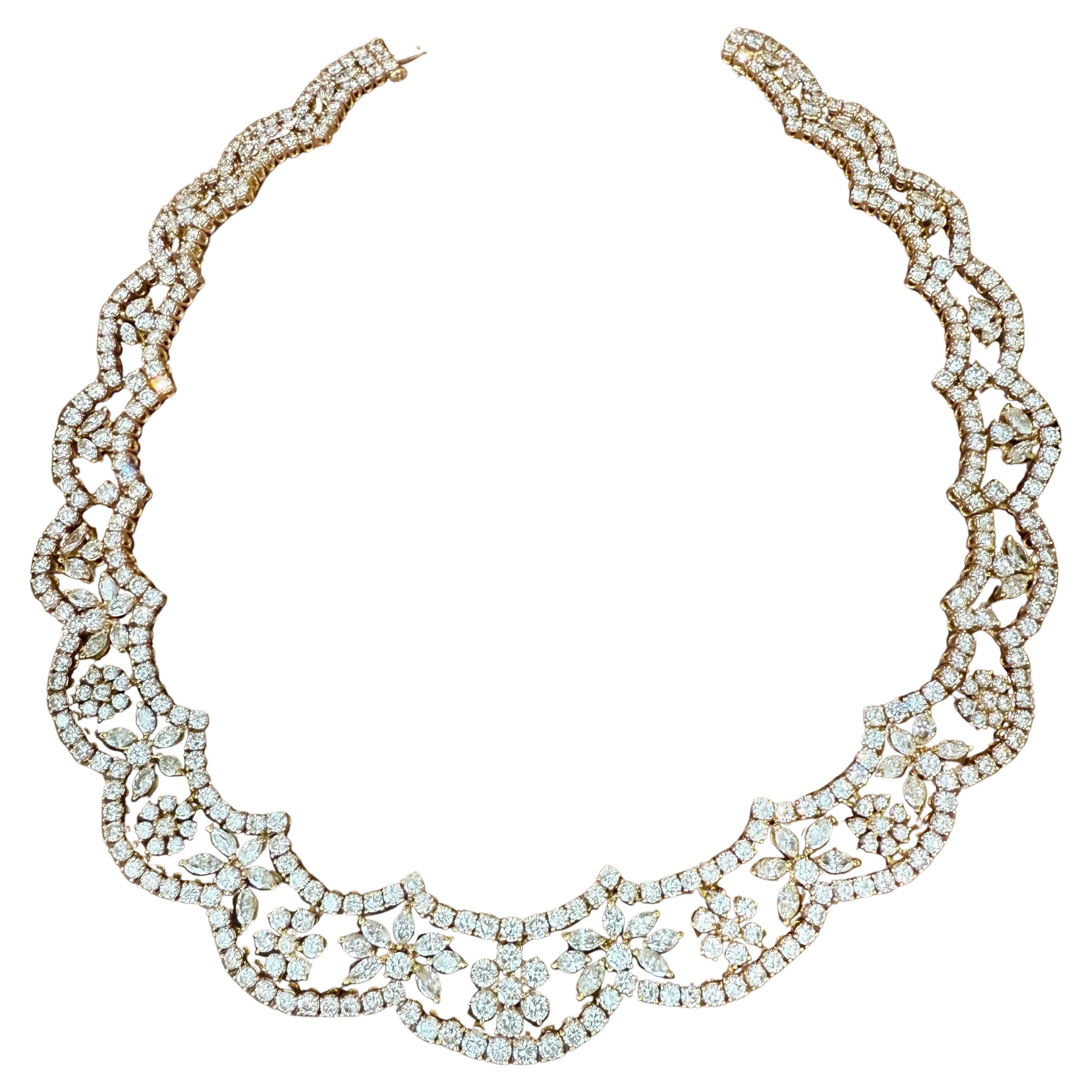 Italian 18 K yellow Gold wide Collar Diamond Necklace For Sale