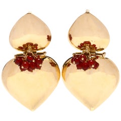 Italian 18 Karat Gold and Carnelian Double Heart Earrings