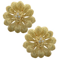 Italian 18 Karat Gold and Diamond Flower Earrings
