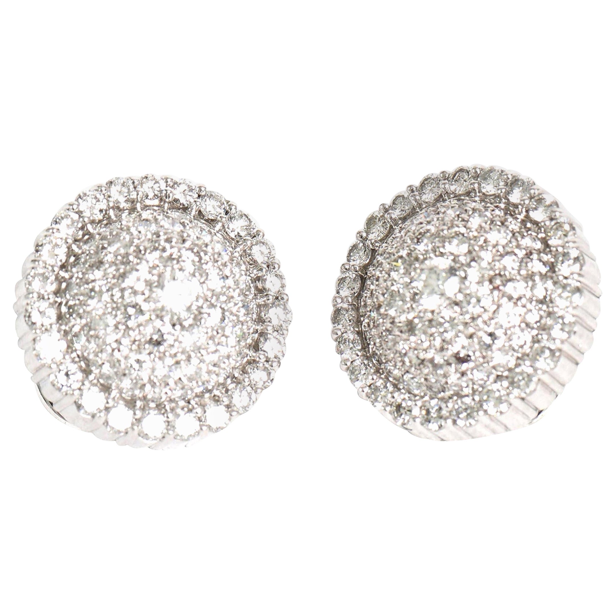 Boucles d'oreilles italiennes en or 18 carats et diamants, percées et à levier, Dome