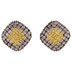 Italian 18 Karat Gold Brown Diamond and Yellow Sapphire Pave Rhomb Earrings