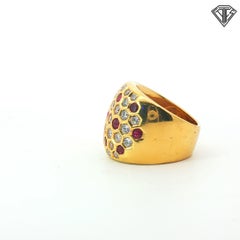 Italian 18 Karat Gold Diamond and Ruby Honeycomb Ring Approx 2ct dia. 1ct rubies