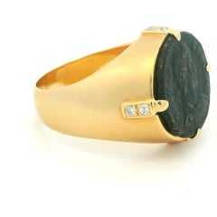 Italian 18 Karat Gold Diamond Intaglio Signet Ring by Bastian Bros