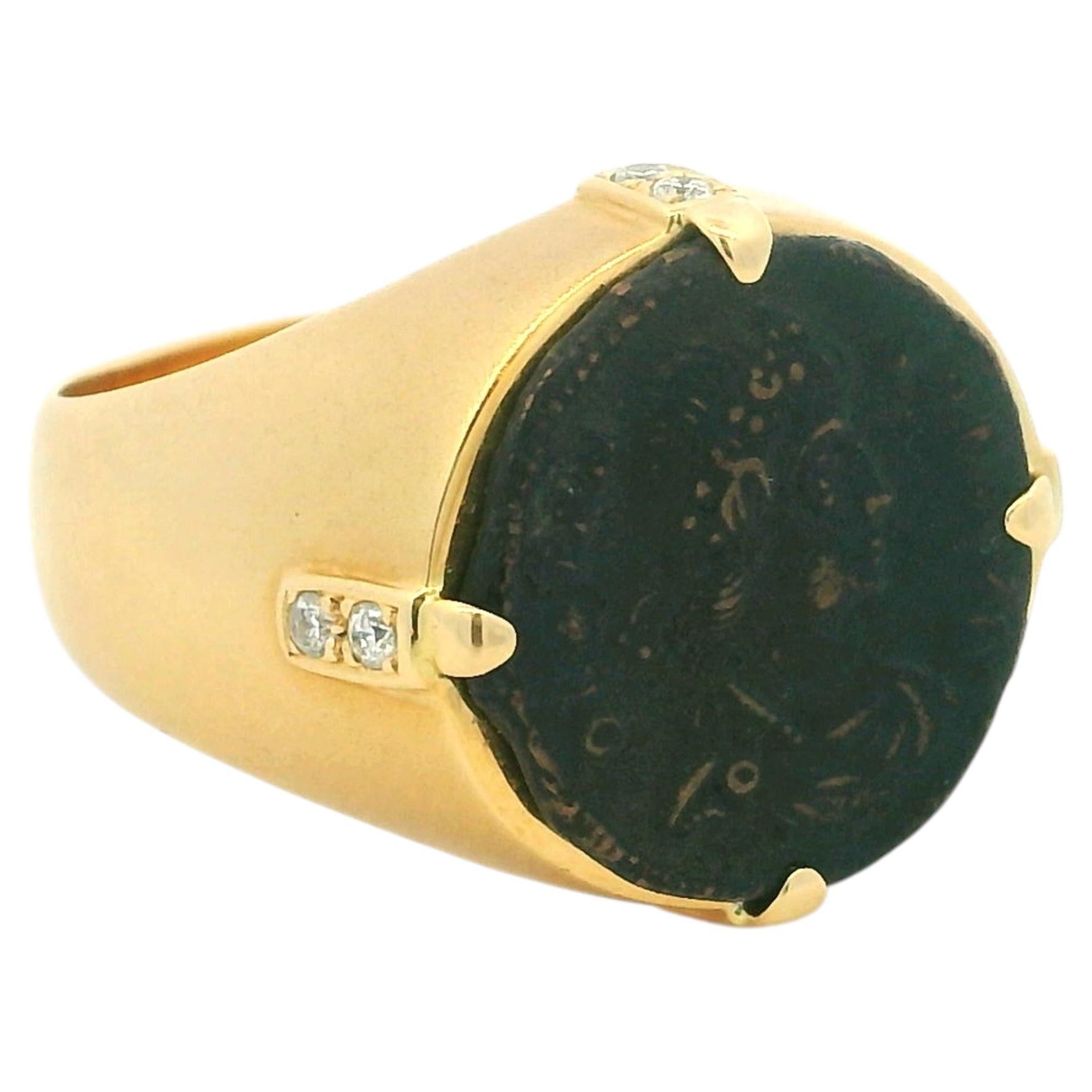 Italian 18 Karat Gold Diamond Intaglio Signet Ring by Bastian Bros