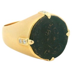 Italian 18 Karat Gold Diamond Intaglio Signet Ring by Bastian Bros