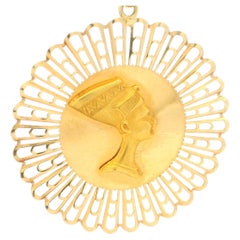 Italian 18 Karat Gold Egyptian Revival Nefertiti Sunburst Pendant