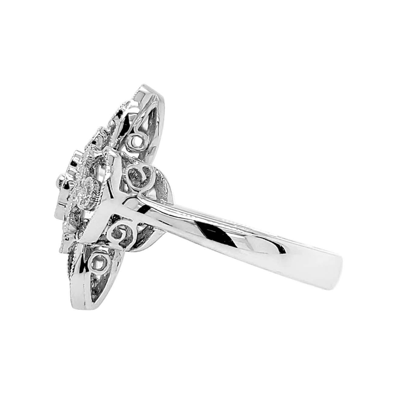Artisan Italian 18 Karat Gold Flower Motif Diamond Ring For Sale