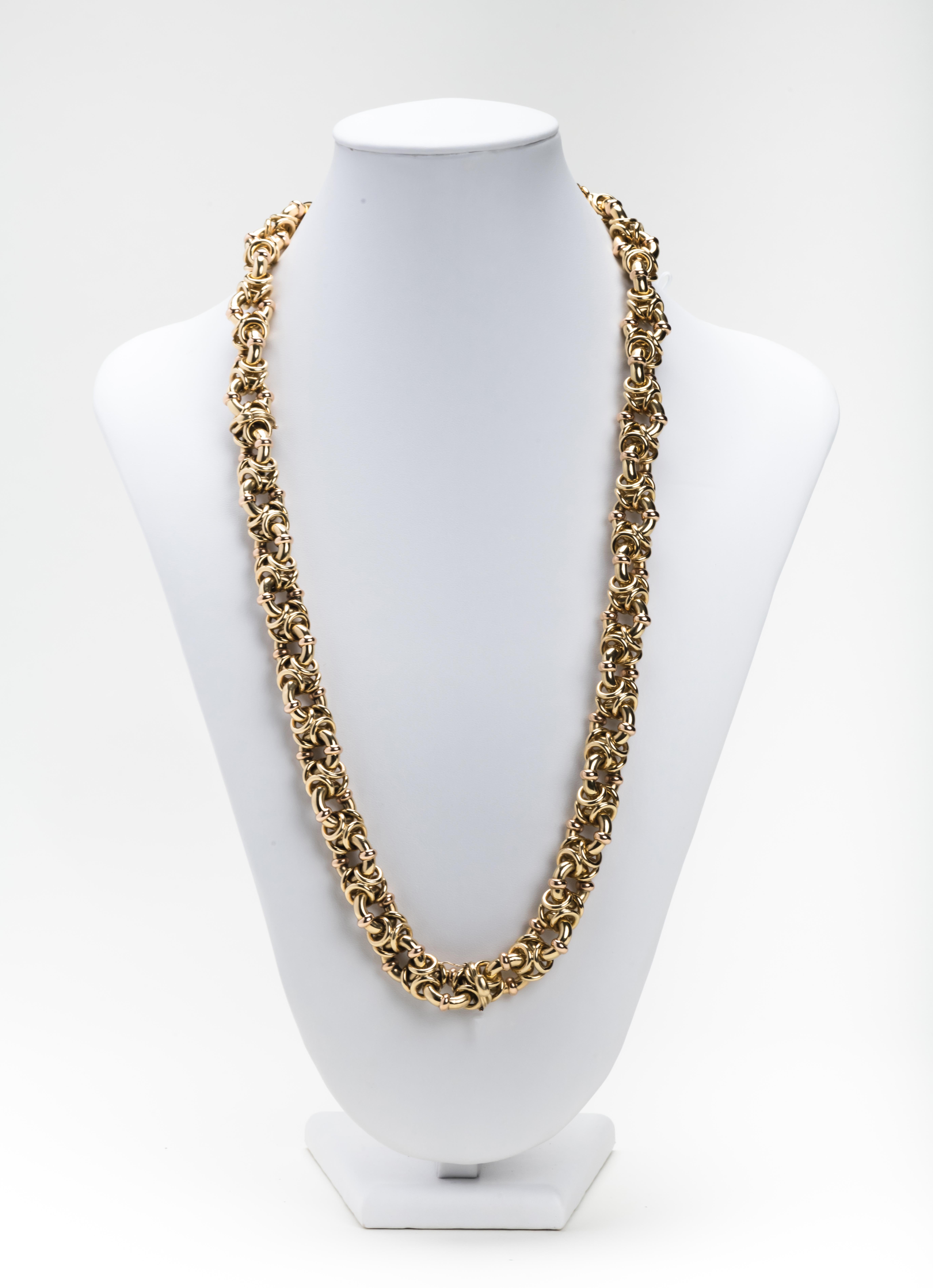 Women's Italian 18 Karat Gold Intertwined Link Necklace with Detachable Bracelet For Sale