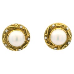 Boucles d'oreilles italiennes en or 18 carats avec perles Mabe et diamants, vers 1980