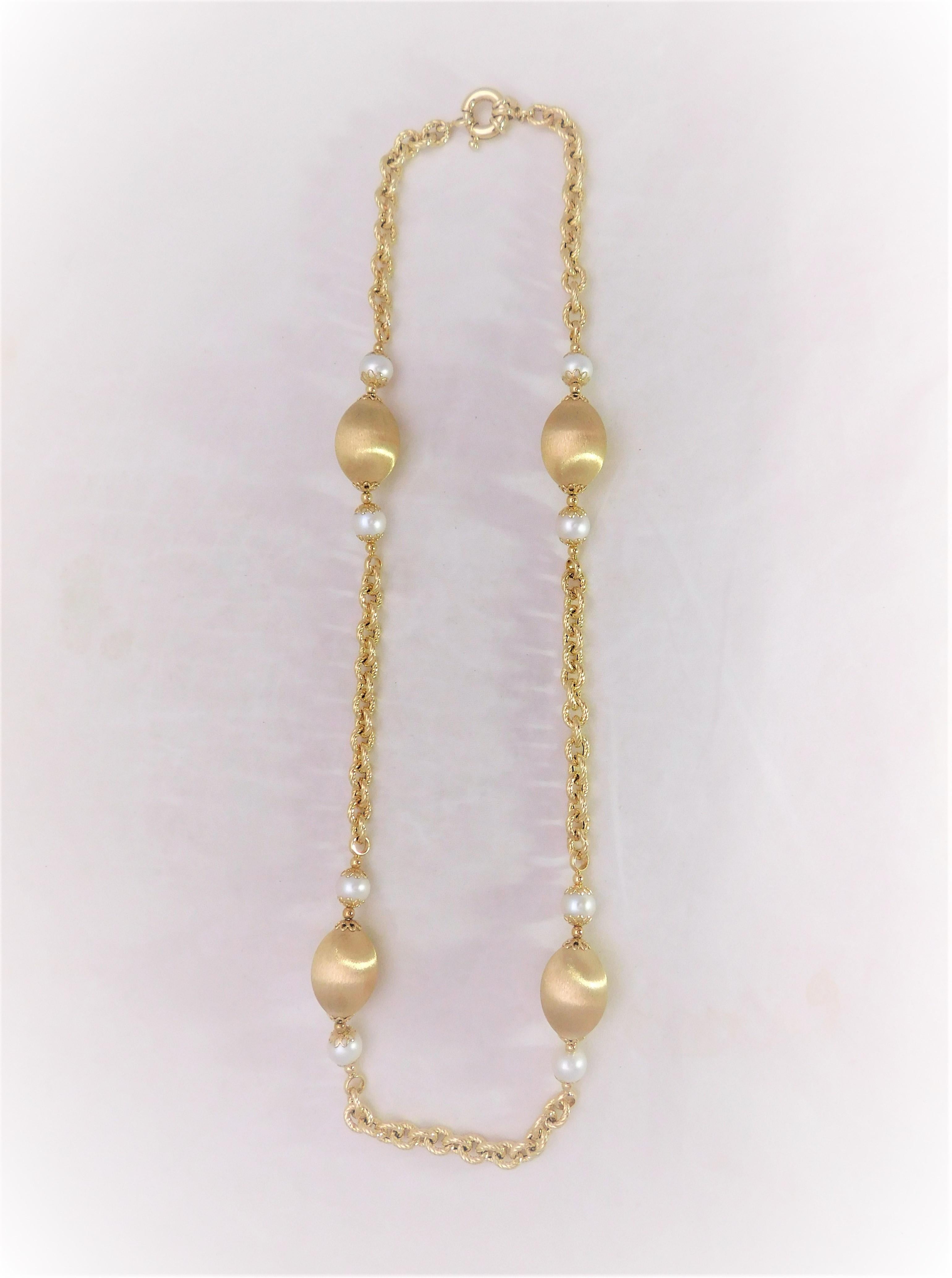 Women's Italian 18 Karat Gold Necklace with AA Salt Water Pearls For Sale