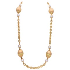 Italian 18 Karat Gold Necklace with AA Salt Water Pearls