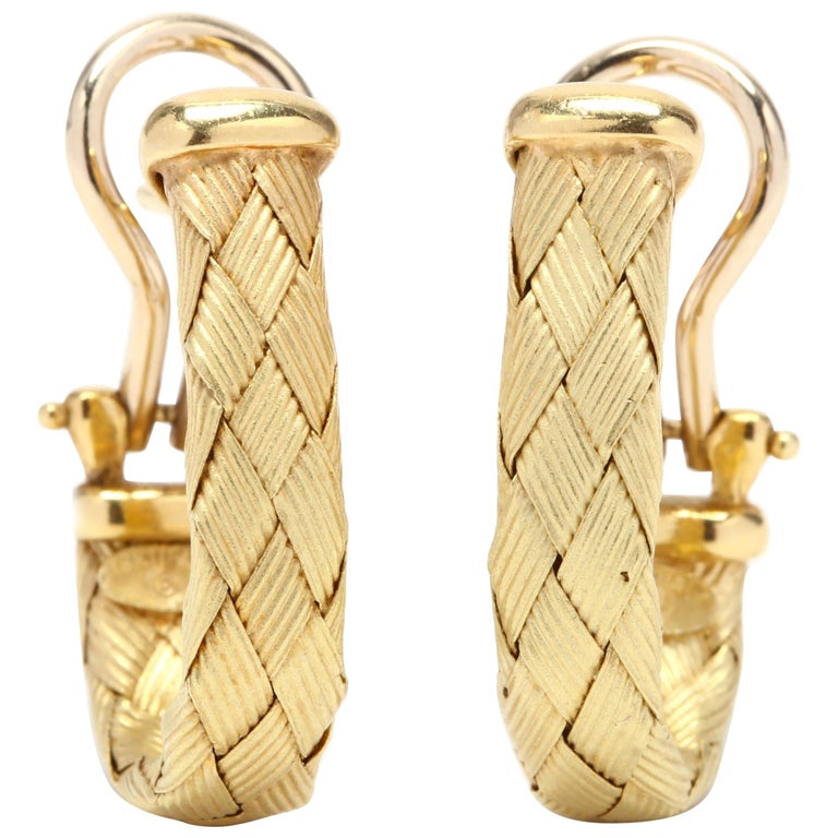 Italian 18 Karat Gold Woven Hoop Earrings at 1stDibs
