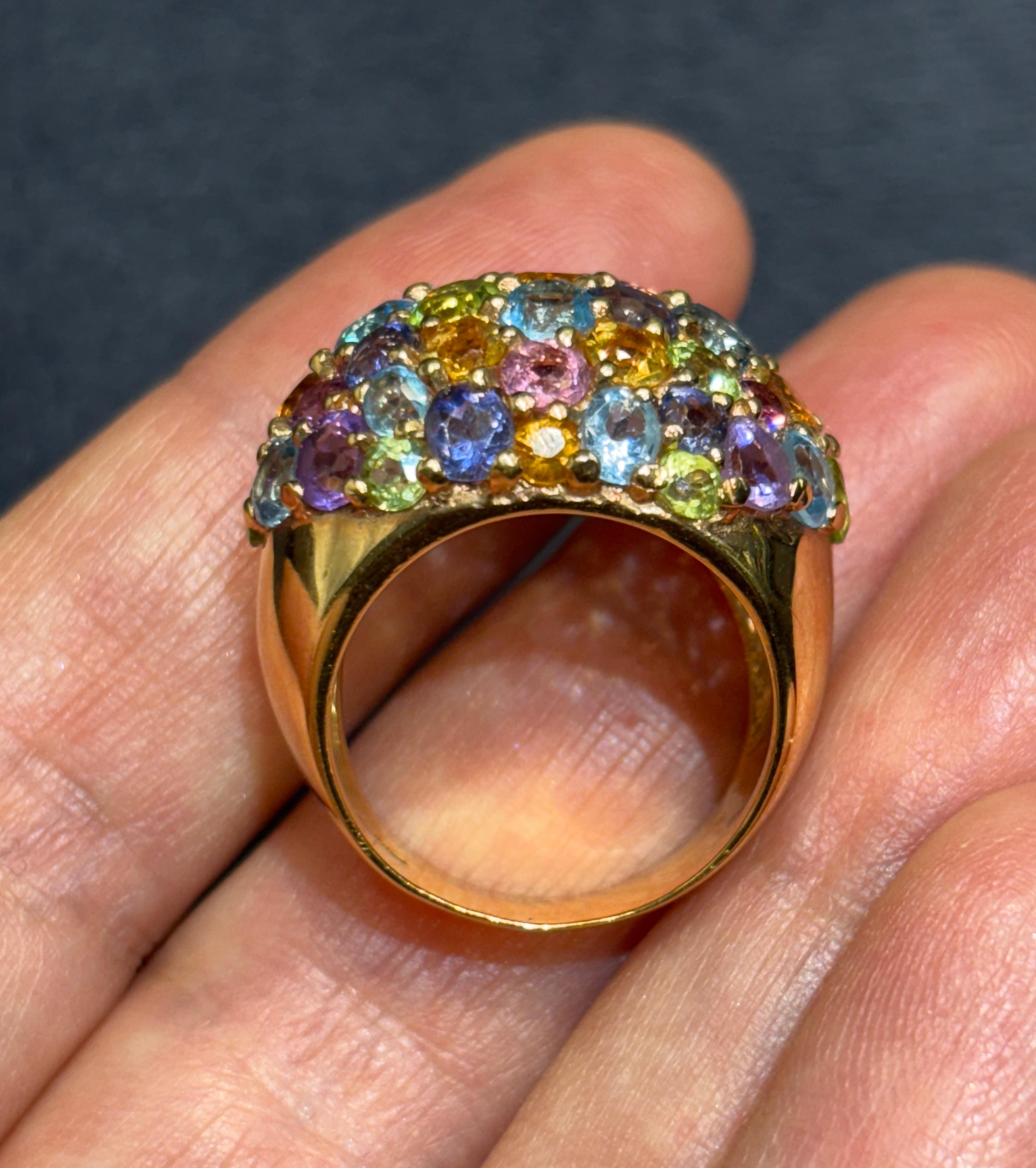 Italian 18 karat pink gold and multi gem stone dome ring For Sale 4