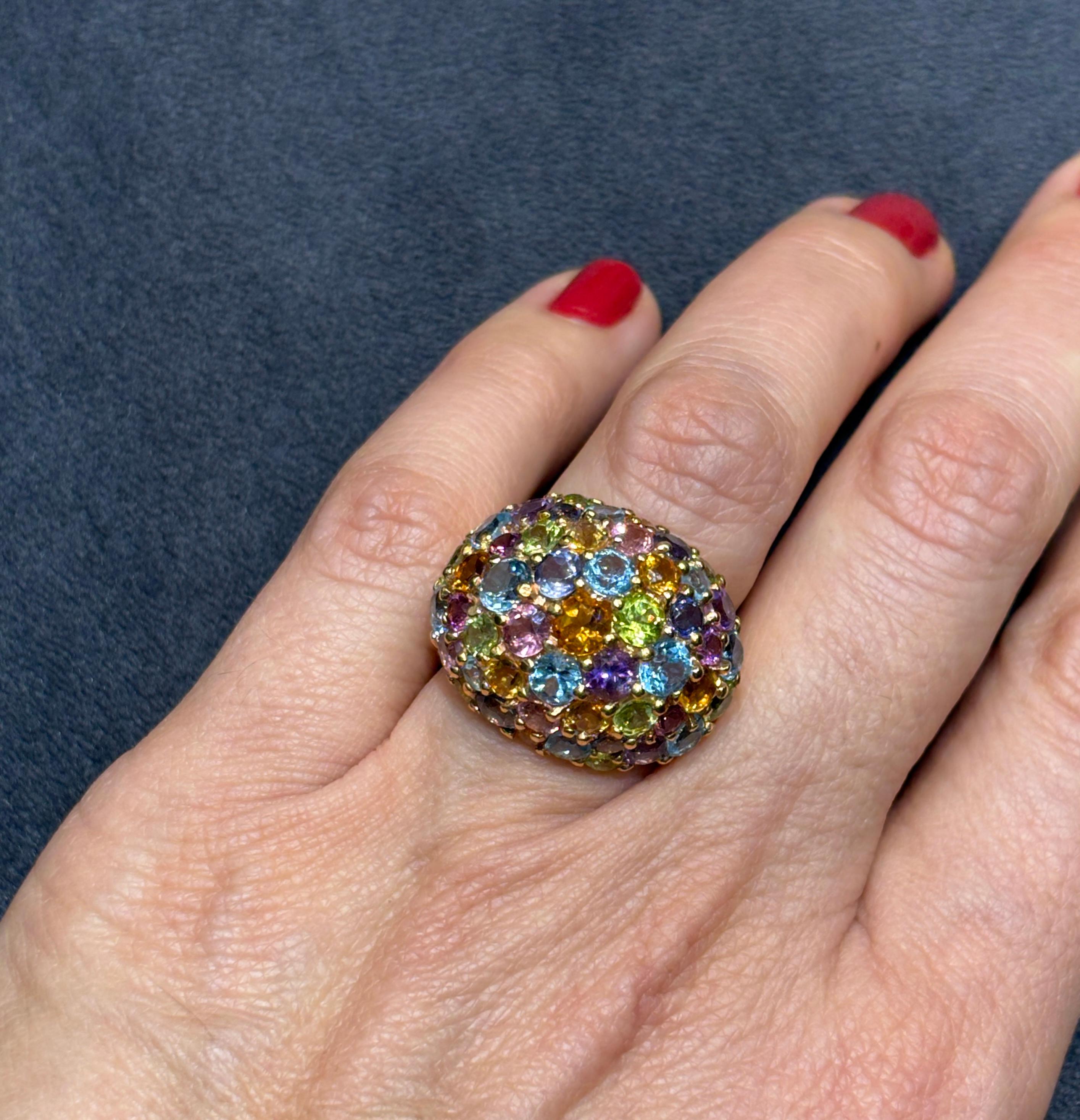 Italian 18 karat pink gold and multi gem stone dome ring For Sale 5
