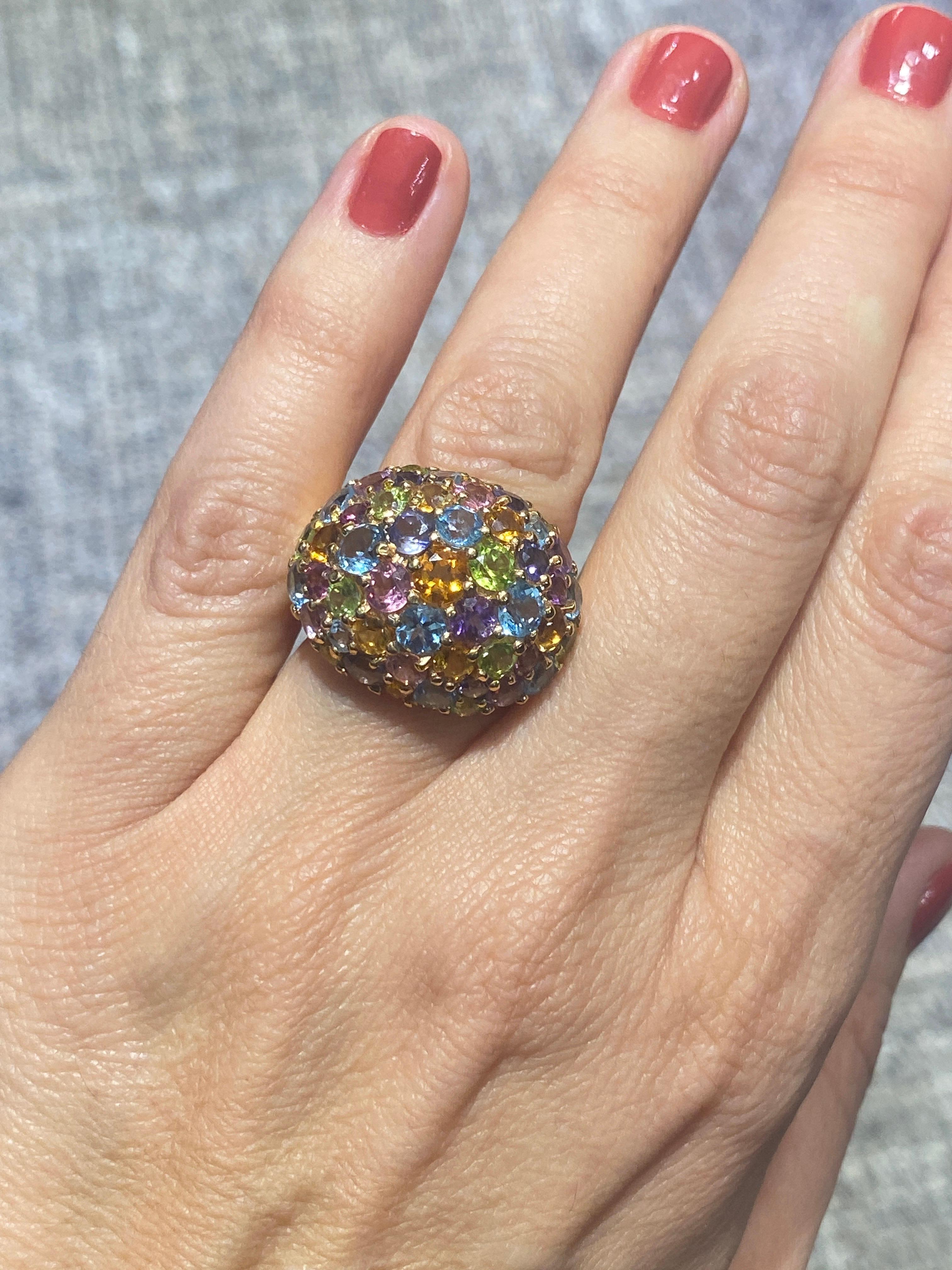 Modern Italian 18 karat pink gold and multi gem stone dome ring For Sale