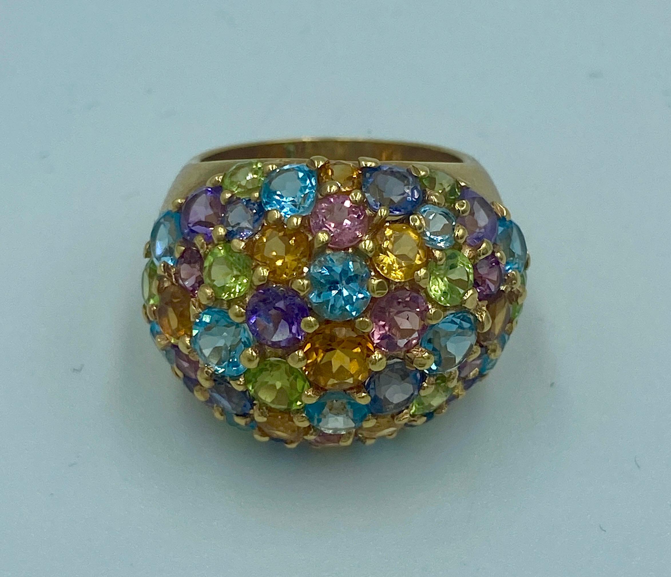 Italian 18 karat pink gold and multi gem stone dome ring In Excellent Condition For Sale In London, GB