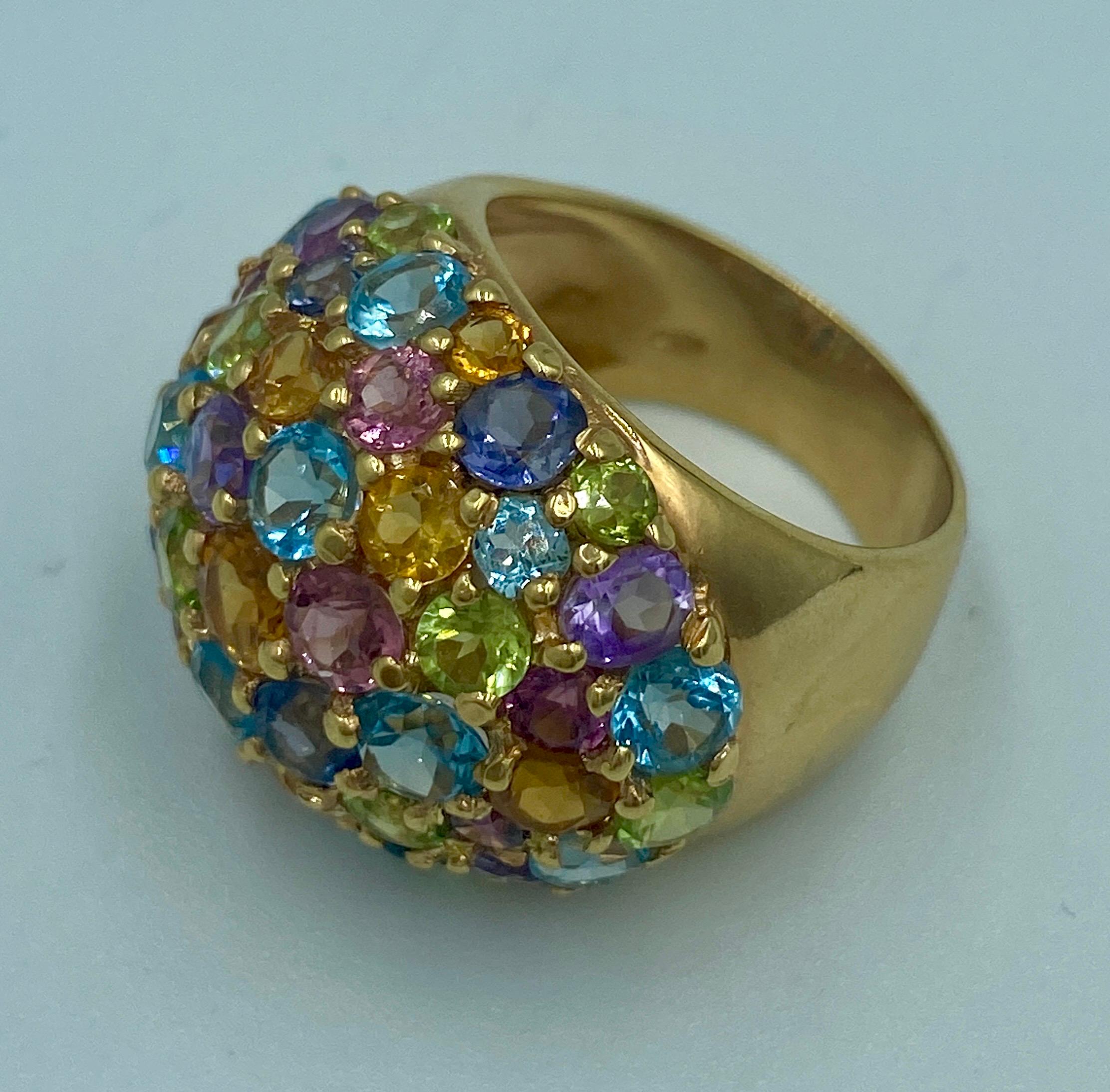 Women's or Men's Italian 18 karat pink gold and multi gem stone dome ring For Sale