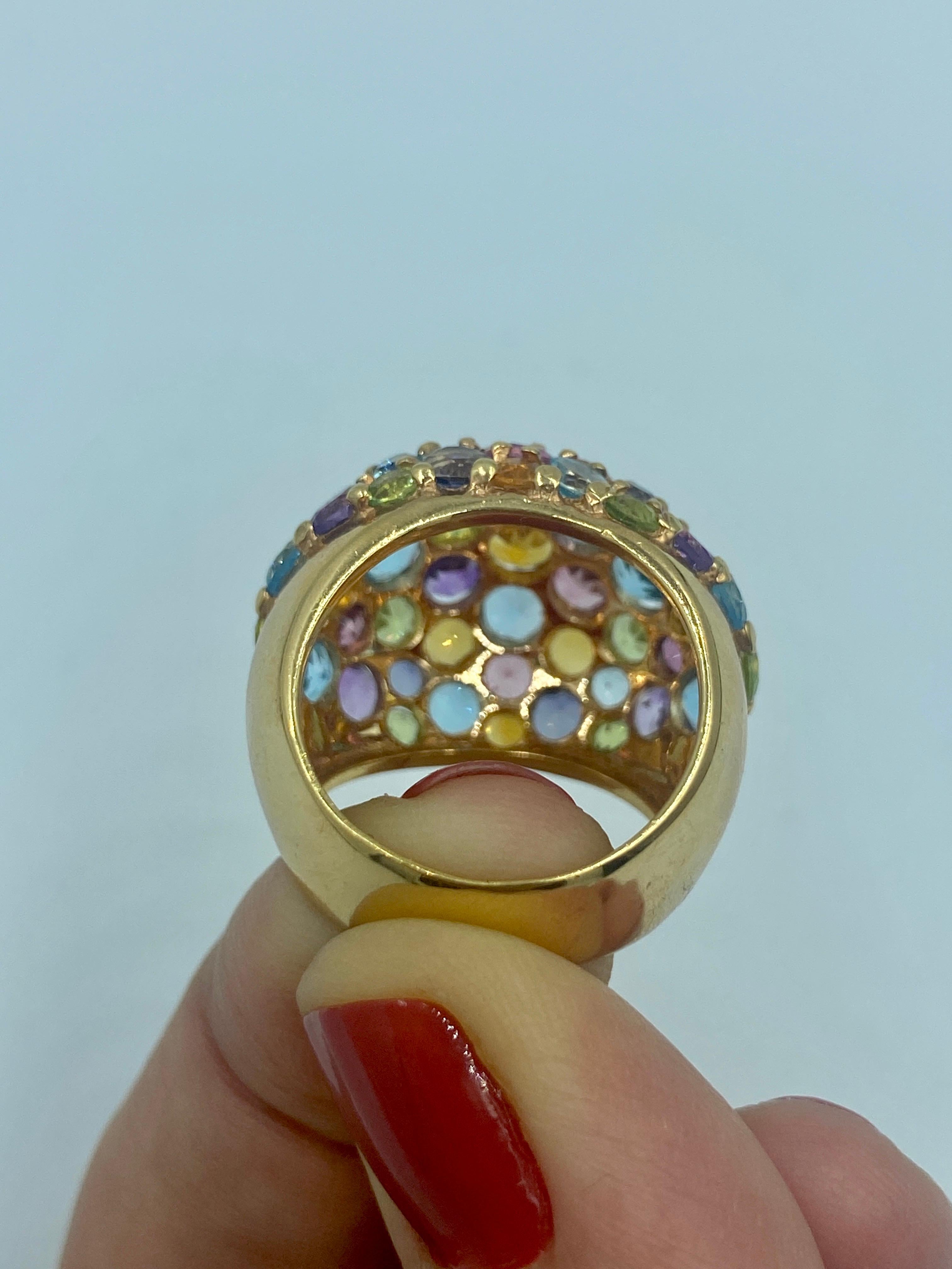 Italian 18 karat pink gold and multi gem stone dome ring For Sale 1