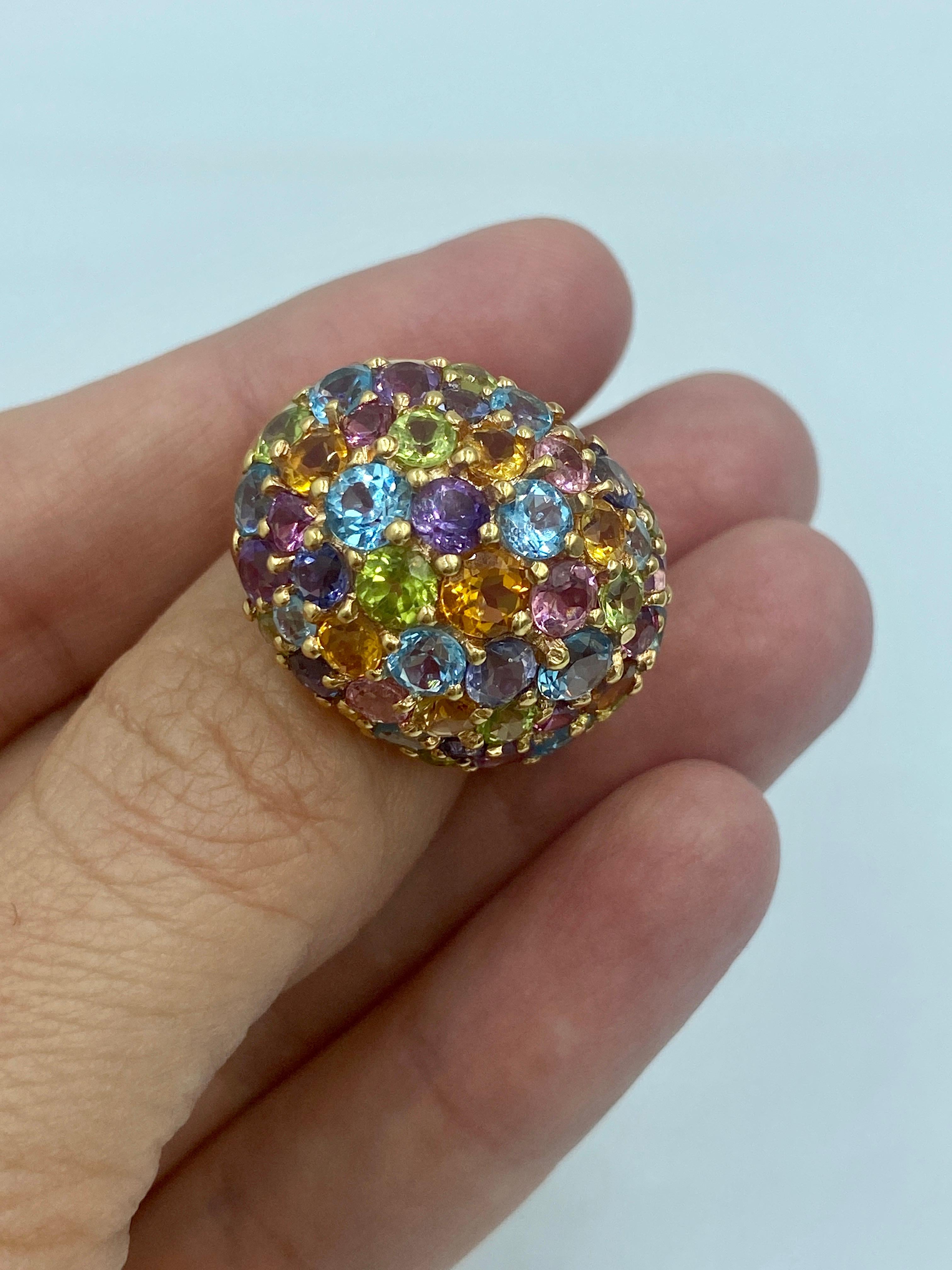 Italian 18 karat pink gold and multi gem stone dome ring For Sale 2