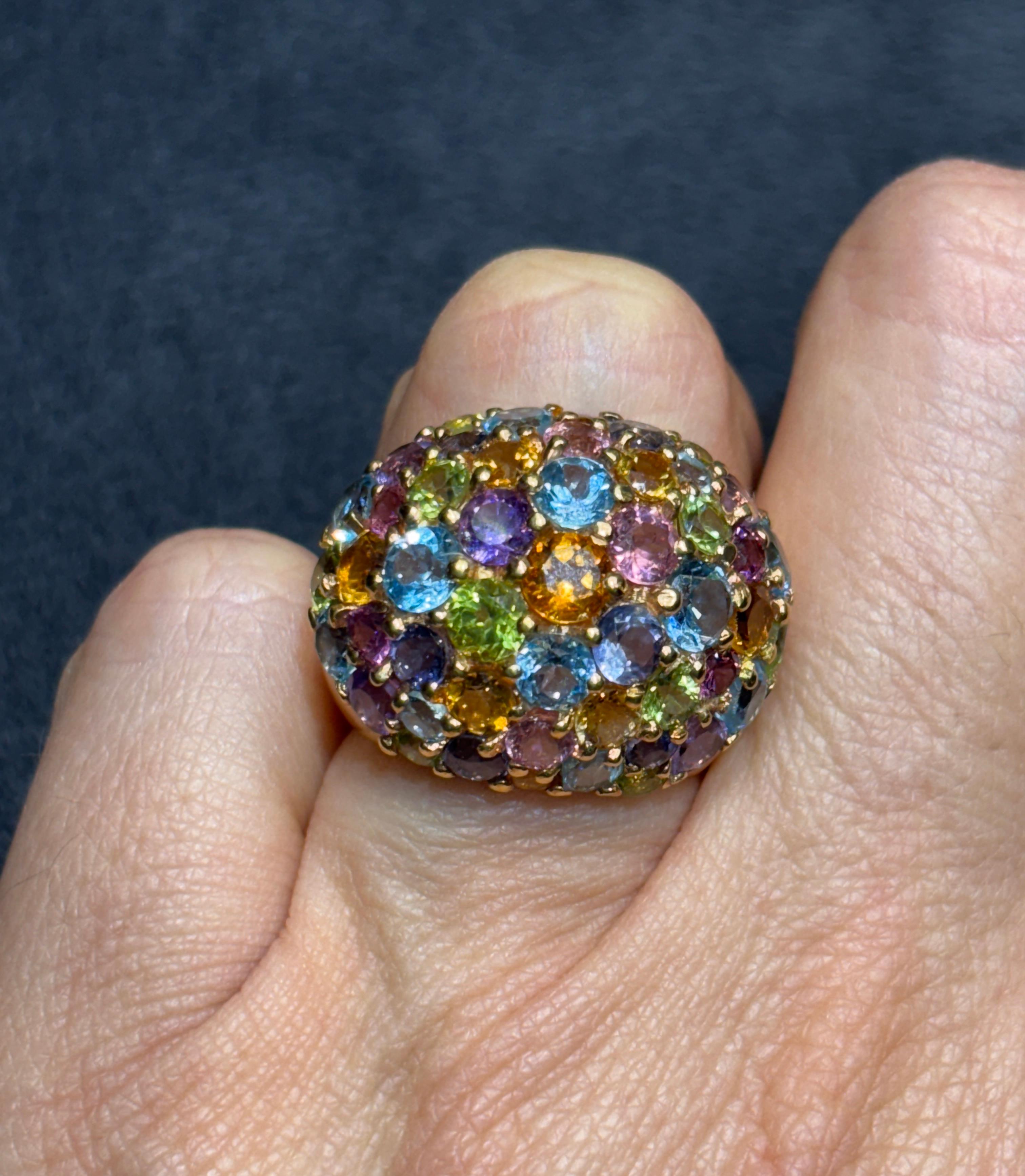 Italian 18 karat pink gold and multi gem stone dome ring For Sale 3