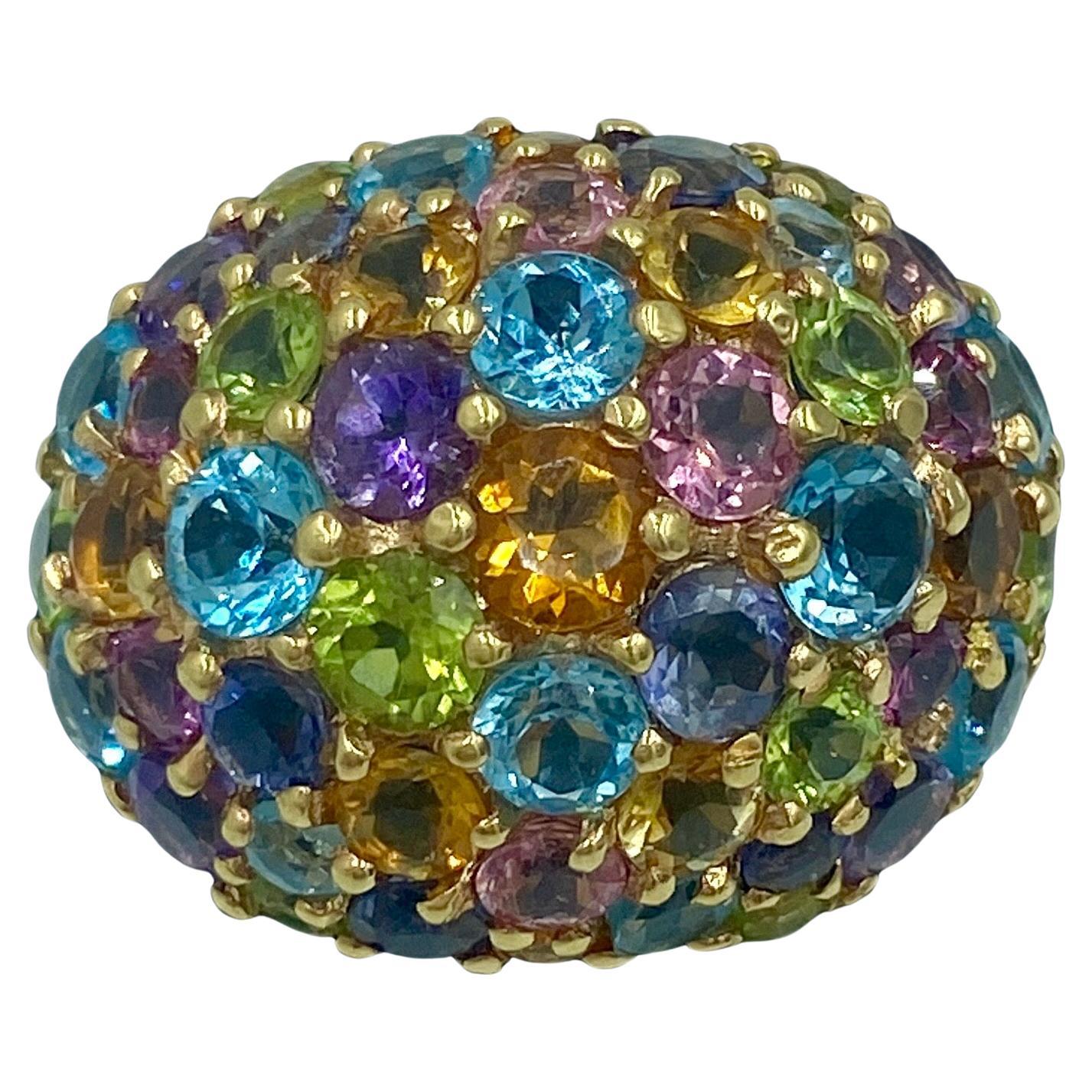 Italian 18 karat pink gold and multi gem stone dome ring For Sale