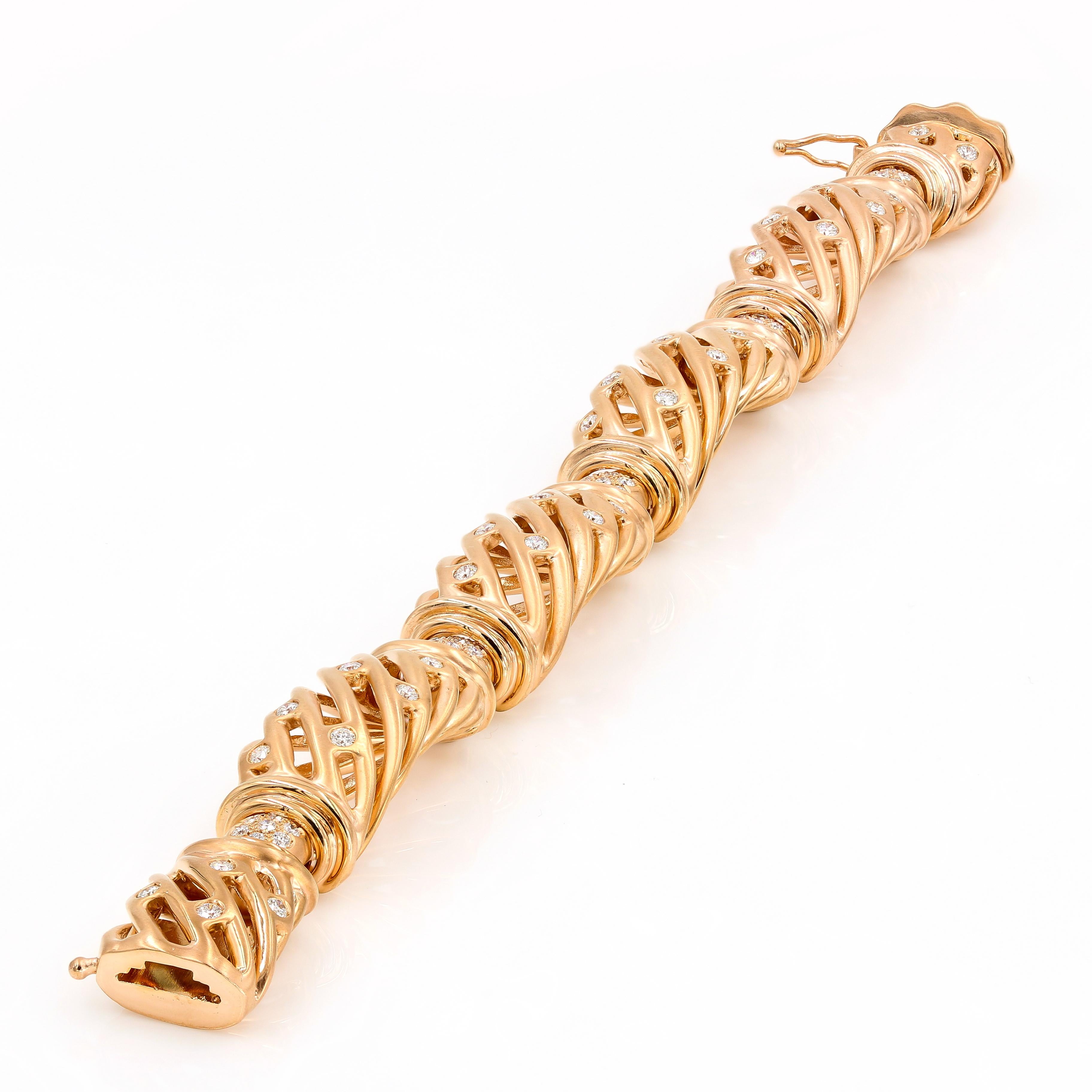 Contemporary Italian 18 Karat Rose Gold Flexible Diamond Link Bracelet