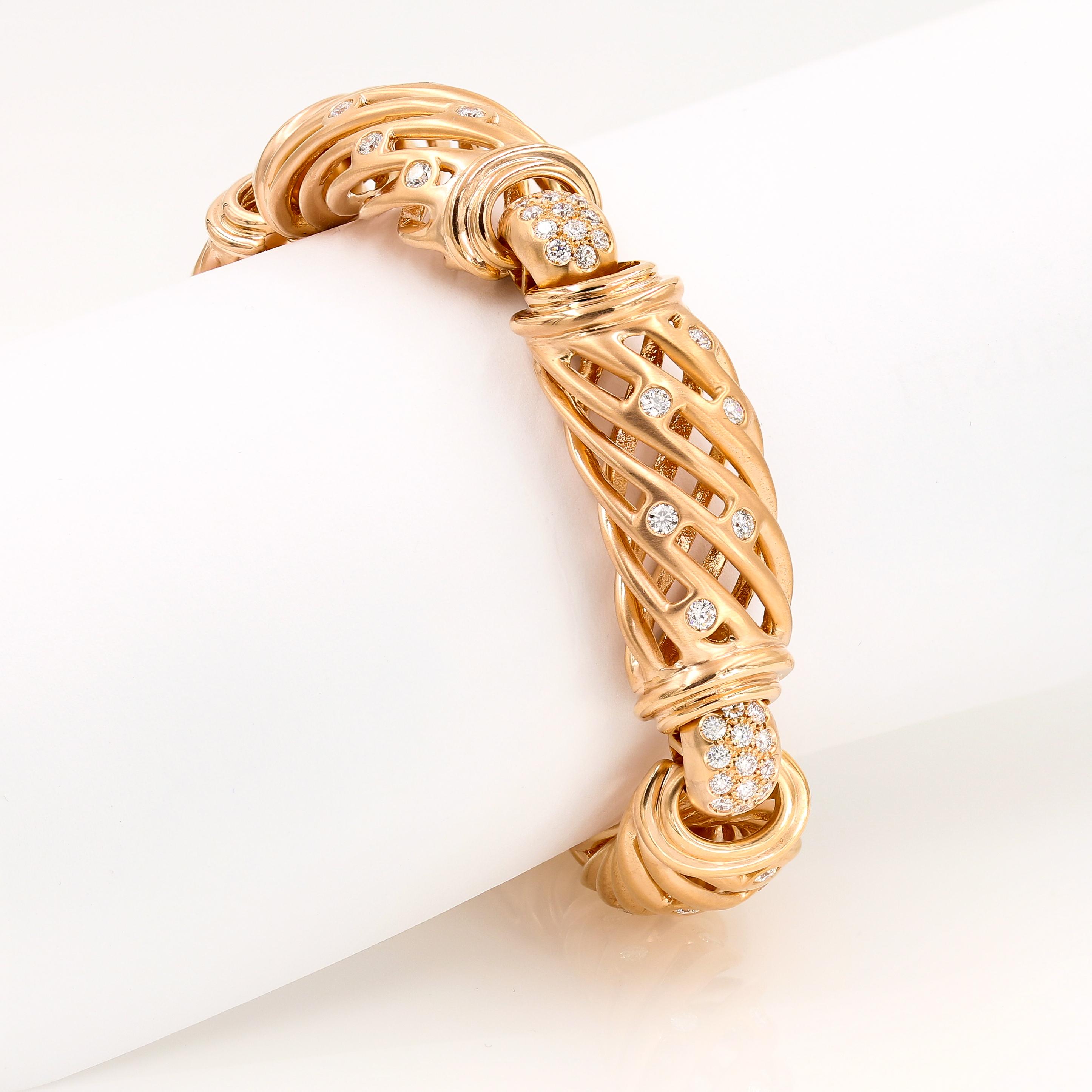 Women's Italian 18 Karat Rose Gold Flexible Diamond Link Bracelet