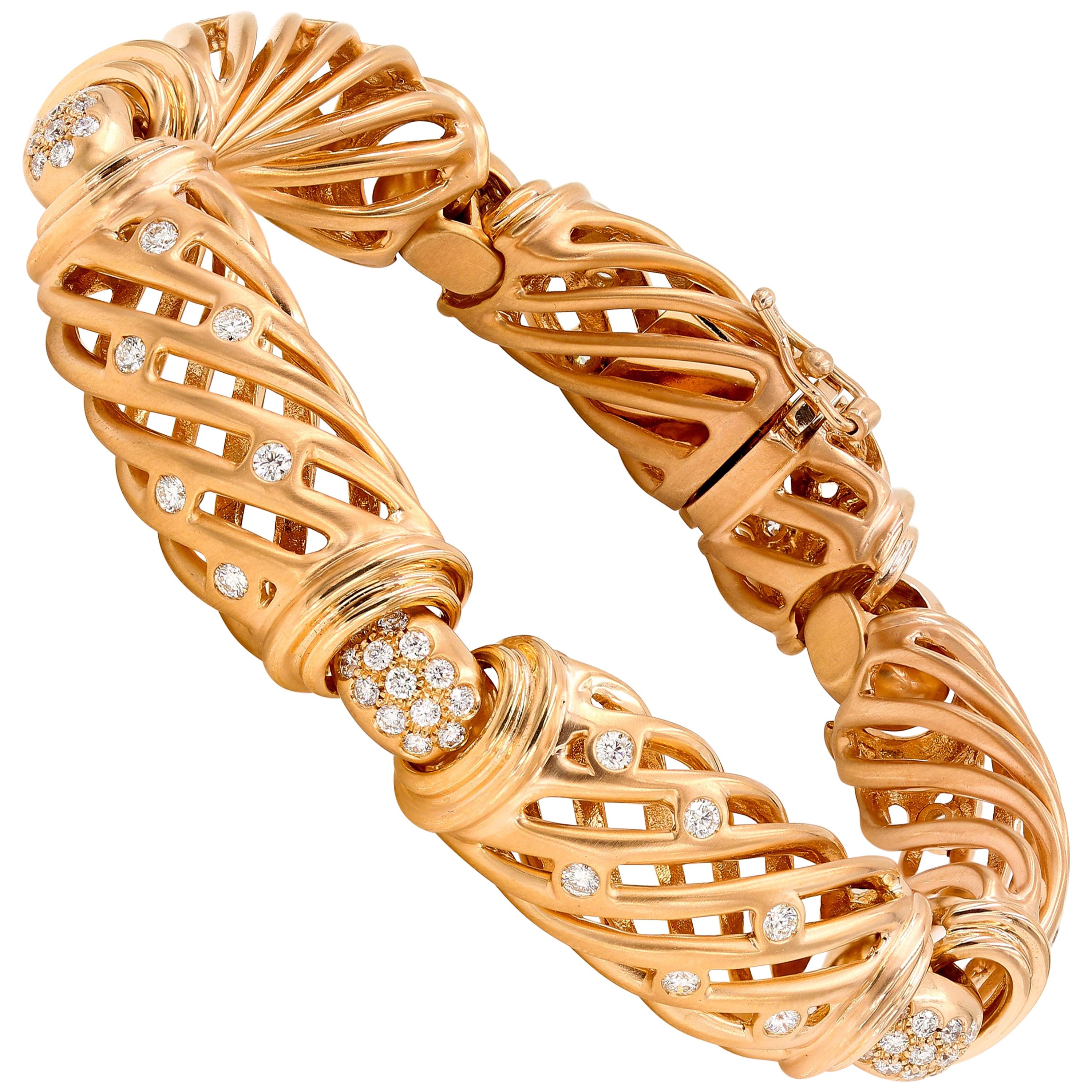 Italian 18 Karat Rose Gold Flexible Diamond Link Bracelet