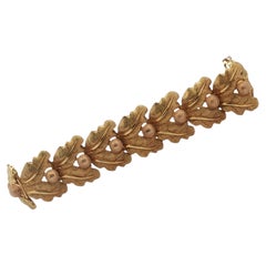 Italian 18 Karat Satin Finish Yellow & Rose Gold Leaf Link Vintage Bracelet