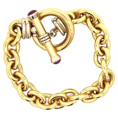 Italian 18 Karat Two Tone Gold Oval Link Bracelet Ruby Toggle Clasp