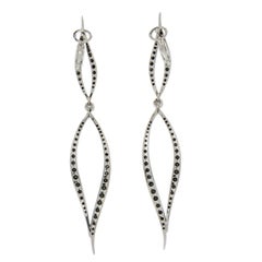 Italian 18 Karat White Gold 3.48 Cttw Black & White Diamond Dangle Earrings