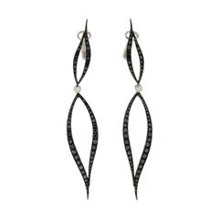 Italian 18 Karat White Gold 3.48 Cttw Black & White Diamond Dangle Earrings