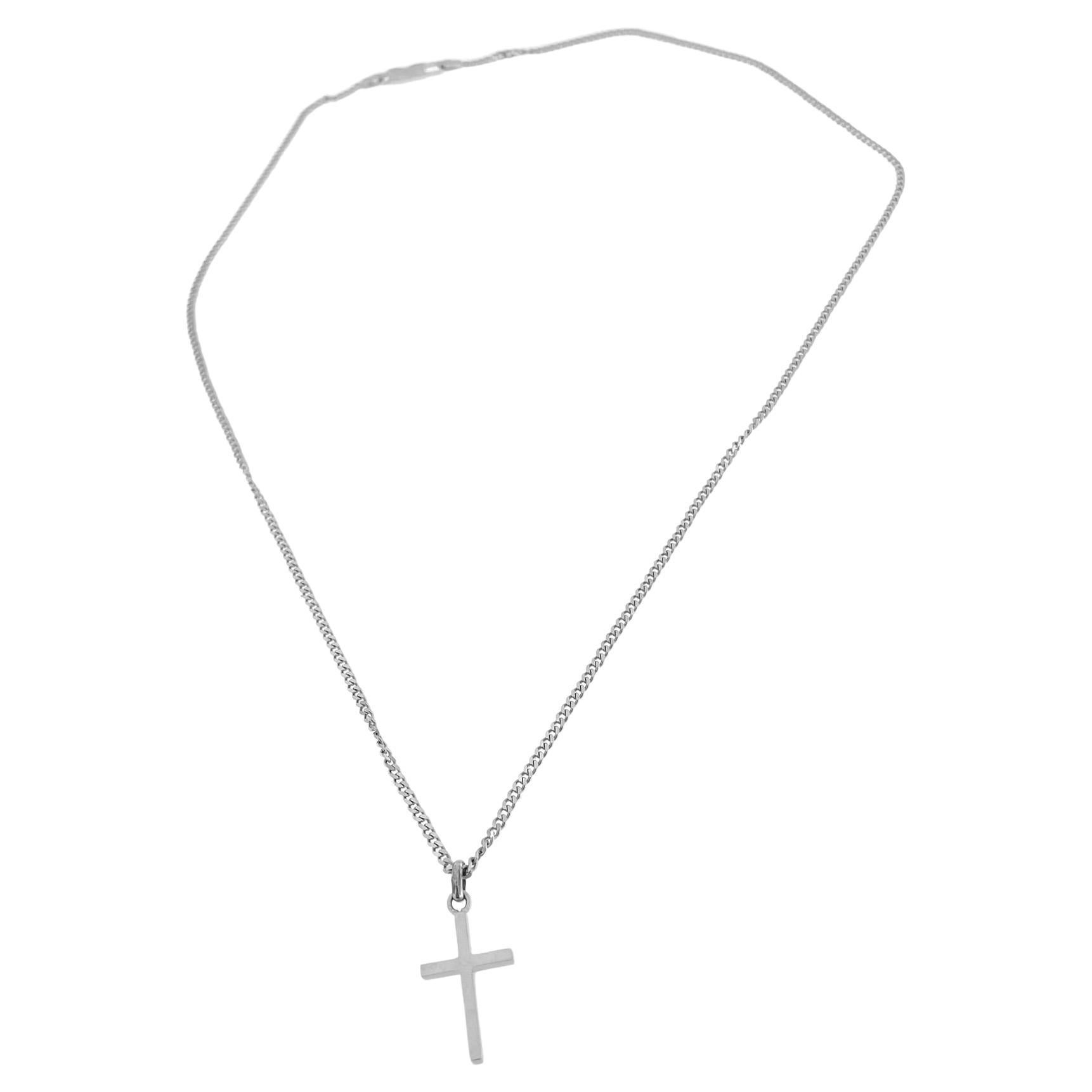 Italian 18 karat White Gold Cross with Chain by Chini For Sale