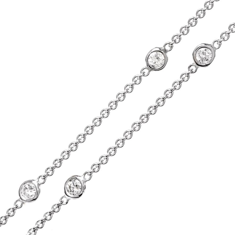 Women's or Men's Italian 18 Karat White Gold Diamond by the Yard Chain Necklace