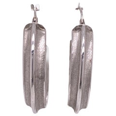 Italian 18 Karat White Gold Ribbed Hoop Earrings