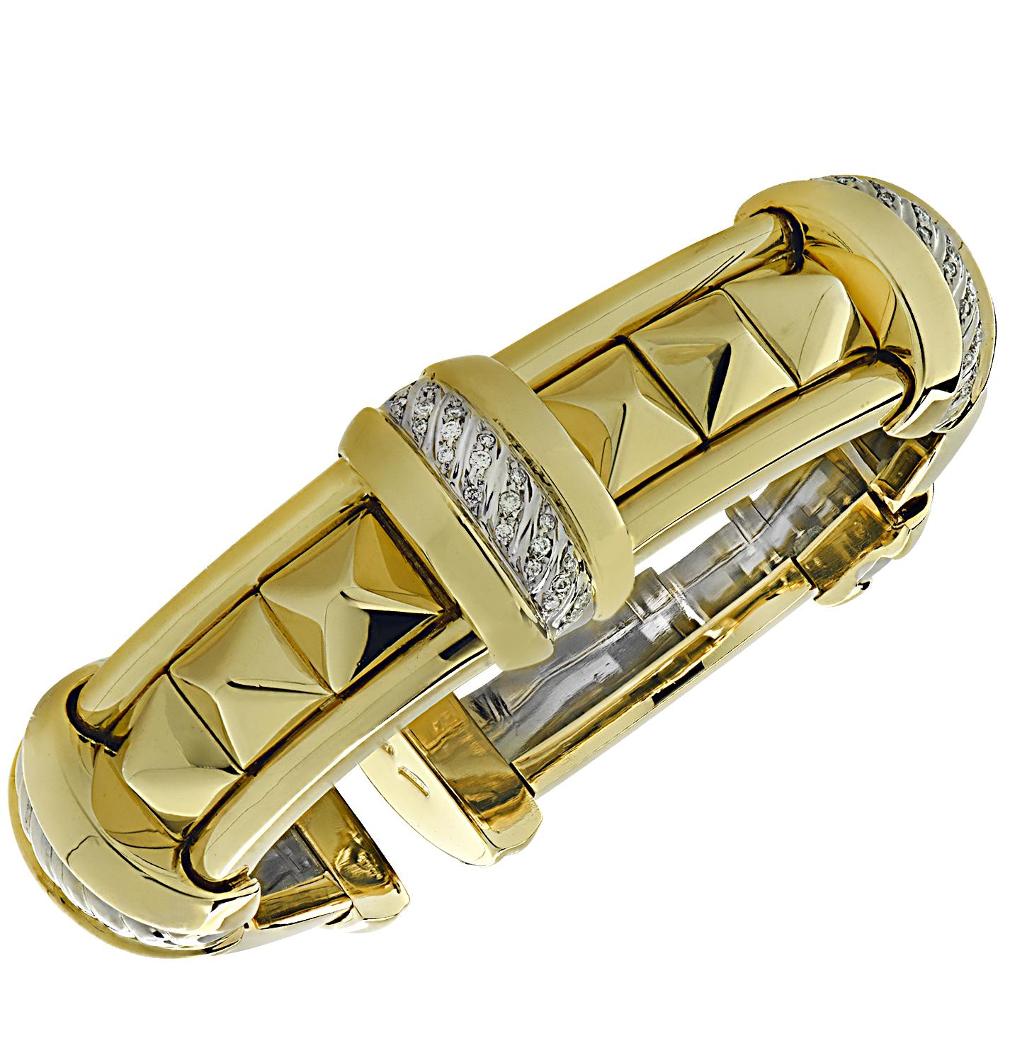 Manchette italienne en or blanc et jaune 18 carats avec diamants 