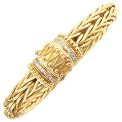 Italian 18 Karat Woven Gold Diamond Clasp Bracelet