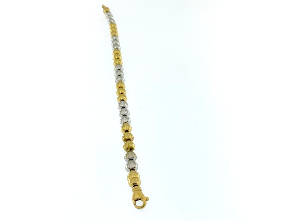 Italian 18 karat Yellow and White Gold Hearts Bracelet For Sale 2