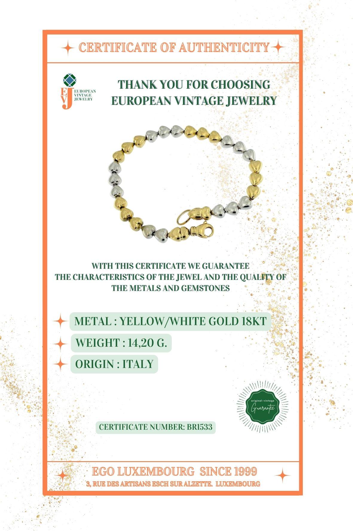 Bracelet italien en or jaune et blanc 18 carats en vente 3